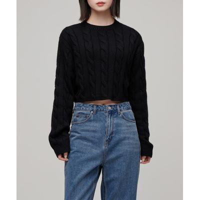 musinsastandardwoman Women's Angora Blend Cable Crop Knit