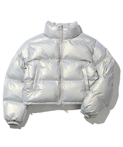 bittercells Glossy Cropped Puffer Jacket-Silver