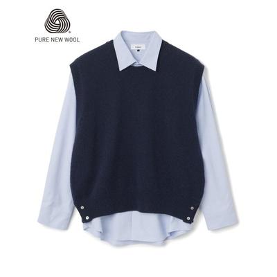 knitted Shaggy Dog Wool 100% Round Vest NAVY