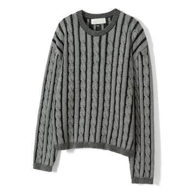 secondmonolgue Two-tone cable round knit gray_SEKT015GRAY