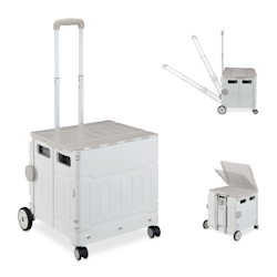 Relaxdays Einkaufstrolley, klappbar, Einkaufskorb mit Rollen, Deckel & neigbarem Teleskopgriff, bis 50 kg, grau/weiß Image