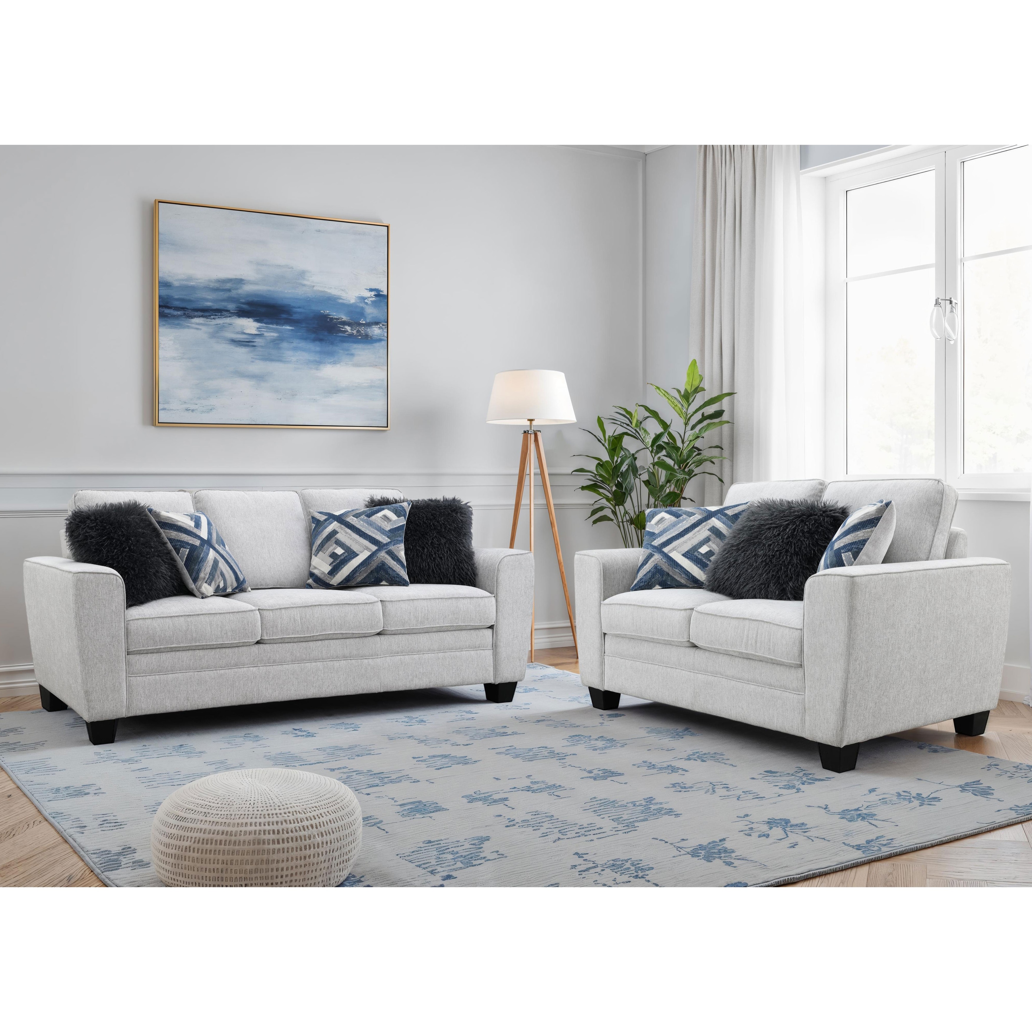 Furniture of America Maevy 2-Piece Taupe Chenille Sofa Set with Accent Pillows