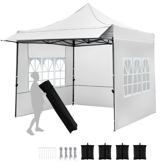 Costway 10 x 10 FT Pop up Canopy Tent with Sidewalls and Awning for Party Picnic Event-White