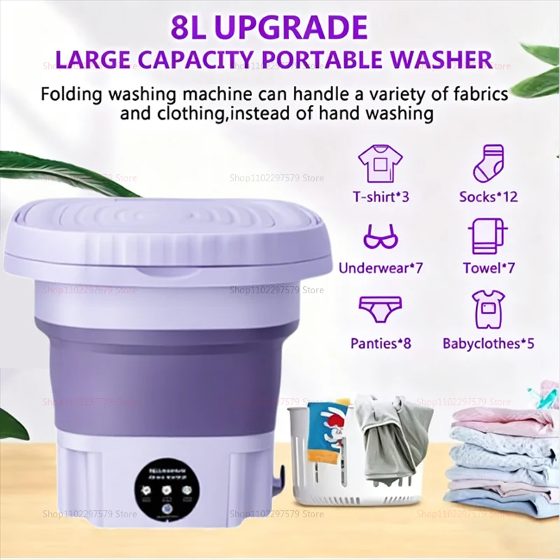 Mini Machine à laver pliable et Portable de 8 litres, avec sèche-linge, lave-linge Compact pour chaussettes, sous-vêtements, voyage, Camping, dortoir