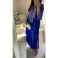 Robes de soirée personnalisées à manches longues, robes de Rh, perles A-ligne, mousseline de soie, longueur de rinçage, robes de soirée de luxe, Ocn spécial