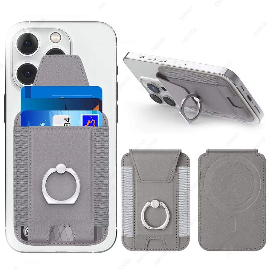 Magsafe porte-carte avec rabat couverture anneau de téléphone magnétique support en cuir PU porte-carte étui de téléphone portable pour Iphone 13 14 15 16 Pro