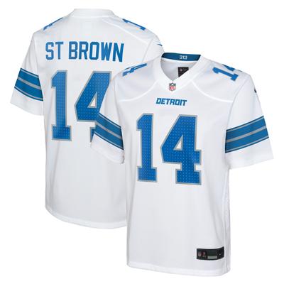 Detroit Lions Nike Road Game Jersey - White - Amon-Ra St. Brown - Youth Image