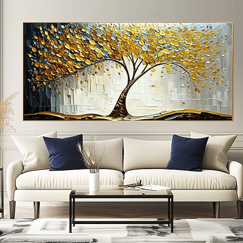 Handgefertigtes Ölgemälde auf Leinwand, Wandkunst, Original-Lebensbaum, abstrakte Landschaftsmalerei für Wohnkultur mit gespanntem Rahmen/ohne Innenrahmenmalerei Image