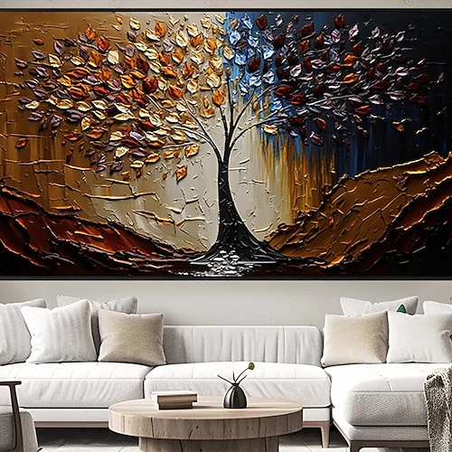 Handgefertigtes Ölgemälde auf Leinwand, Wandkunst, Original-Lebensbaum, abstrakte Landschaftsmalerei für Wohnkultur mit gespanntem Rahmen/ohne Innenrahmenmalerei Image