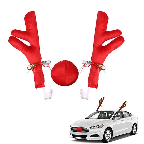 Weihnachtsauto Rentiergeweih Nase Weihnachtsdekorationen am besten für Fenster Dach Kühlergrill-Set mit Rudolph-Rentiermotiv – Dekorationsset für Auto-Urlaubszubehör, auch für SUV, Van, LKW Image