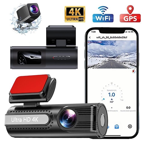 HD-4K-Frontkamera, 1080p-Rückkamera-Dashcam mit WLAN-Mobilverbindung und 1,5-Zoll-IPS-Bildschirm für Loop-Aufnahme. Image