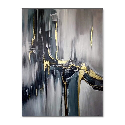 handgemachtes Ölgemälde auf Leinwand, Wandkunst, Dekoration, modern, grau-gold, abstrakt, für die Inneneinrichtung, gerollt, rahmenlos, ungedehntes Gemälde Image