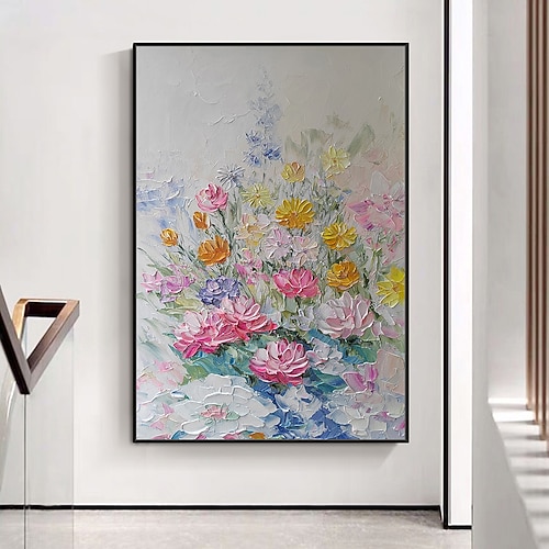 Mintura handgefertigte strukturierte Blumen-Ölgemälde auf Leinwand, Wandkunst, Dekoration, modernes abstraktes Bild für die Inneneinrichtung, gerolltes, rahmenloses, ungedehntes Gemälde Image