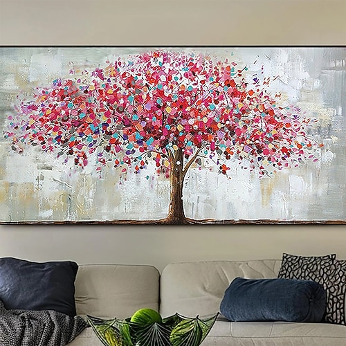 Mintura handgefertigtes Ölgemälde auf Leinwand, Wandkunst, Dekoration, modernes abstraktes rotes Baumbild für Wohnkultur, gerolltes, rahmenloses, ungedehntes Gemälde Image