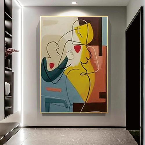 Pablo Picasso Ölgemälde handgemachte abstrakte figurative Malerei Dual Charakter Kunstwerk Aqua grün gelb Kontrast purpurrote Akzente ausdrucksstarke Strichzeichnungen goldene Galerie Picasso Image