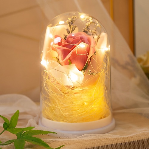 1 Stück 15 10 cm Weihnachten Halloween Valentinstag Muttertag leuchtende ewige Blume transparente Abdeckung simulierte Rose LED-Nachtlicht Schreibtisch dekoratives Licht Pendelleuchte AAA-Batterie Image