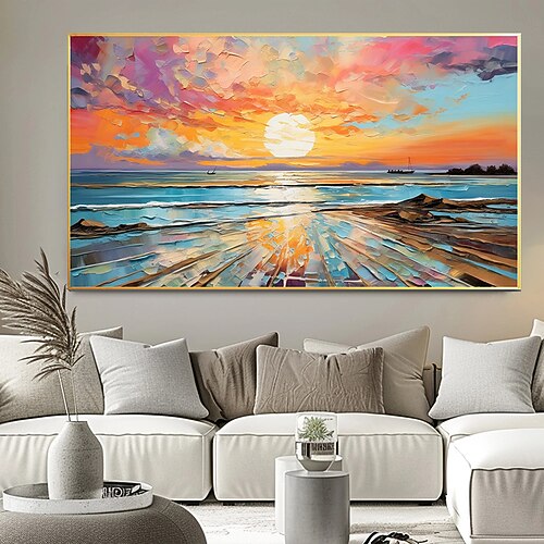 Handgefertigtes Ölgemälde auf Leinwand, Wandkunst-Dekor, originelle Sonnenuntergänge, komplett für Heimdekoration, mit gespanntem Rahmen, ohne Innenrahmen-Gemälde Image
