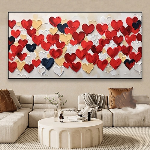 Mintura handgefertigte abstrakte Ölgemälde mit Herz-Diagramm auf Leinwand, Wandkunst, Dekoration, modernes Strukturbild für die Inneneinrichtung, gerolltes, rahmenloses, ungedehntes Gemälde Image