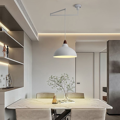 LED-Pendelleuchte Industrie-Pendelleuchte Schwenkarm-Hängeleuchte, verstellbare Kuppeldecken-Pendelleuchte für Esszimmer Wohnzimmer in Schwarz/Weiß Image