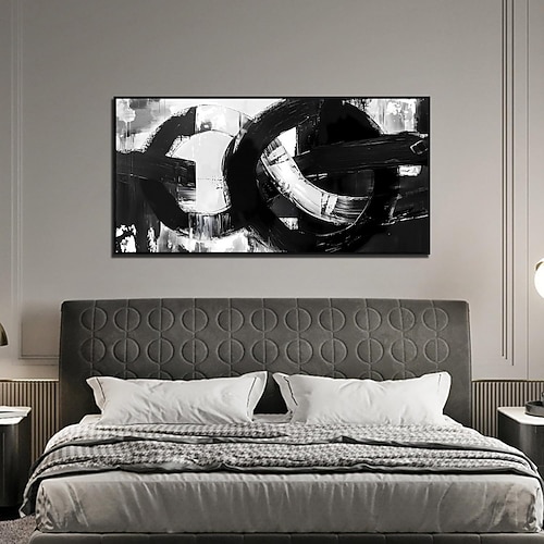 handgemachtes Ölgemälde Leinwand Wandkunst Dekoration modern abstrakt schwarz weiß für Wohnzimmer Wohnkultur gerollt rahmenlos ungedehntes Gemälde Image
