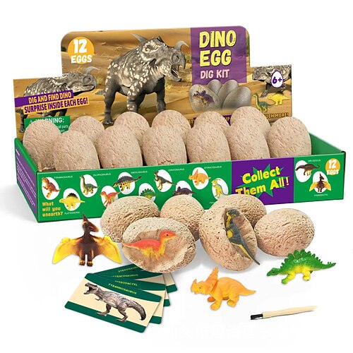 Grabe ein Dutzend Dino-Ei-Kit für Kinder - Dinosaurier Spielzeug Geschenk 3-12 Jahre alt - 12 Eier Überraschungsdinosaurier - Korbfüllungen - Wissenschaft STEM Aktivitäten - für Jungen Mädchen Image