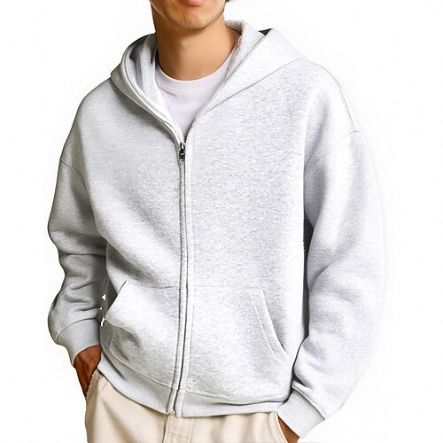 Herren Kapuzensweatshirt Vollreißverschluss-Kapuzensweatshirt Schwarz Weiß Marineblau Hellgrau Mit Kapuze Einfach Tasche Sport Outdoor Täglich Ferien Polyester Streetwear Basic Lässig Herbst Winter Image