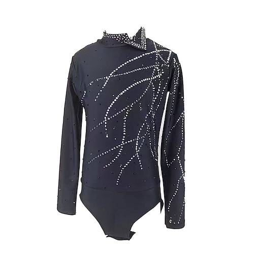 Eiskunstlauf Top Herren Jungen Eislaufen Oberteile Schwarz Patchwork Spandex Hohe Elastizität Training Professionell Wettbewerb Eiskunstlaufkleidung Klassisch Kristall / Strass Langarm Eislaufen Image