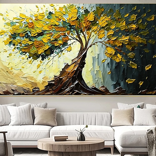 Handgefertigtes Ölgemälde auf Leinwand, Wandkunst, Original-Lebensbaum, abstrakte Landschaftsmalerei für Wohnkultur mit gespanntem Rahmen/ohne Innenrahmenmalerei Image