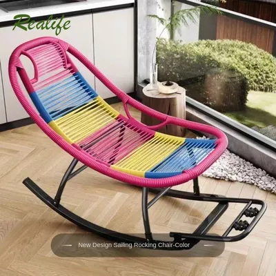 Realife Outdoor Rocking Chair Lounge Chair Lazy Person Courtyard Balcony Rattan Chair Wicker Woven Rainbow Nap Home Use 2025 New