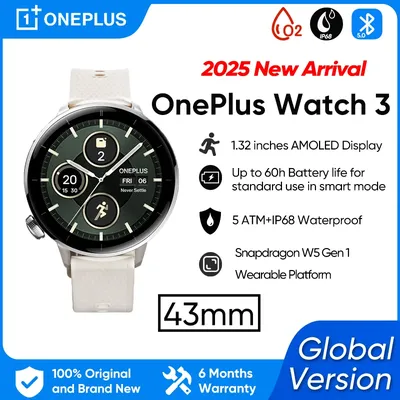 2025 New OnePlus Watch 3 43mm Global Version SmartWatch 1.32’’ AMOLED Display Up to 60h Battery Life Wear OS by Google GPS NFC