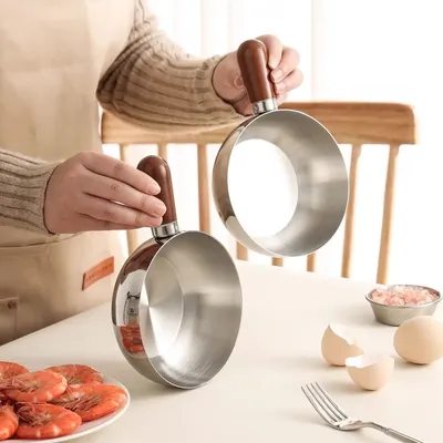 Stainless Steel Instant Noodle Pot,One Person Eating Small Pot,Wood Handle Snack Cooking Pot,Baby Complementary Food Milk Pot
