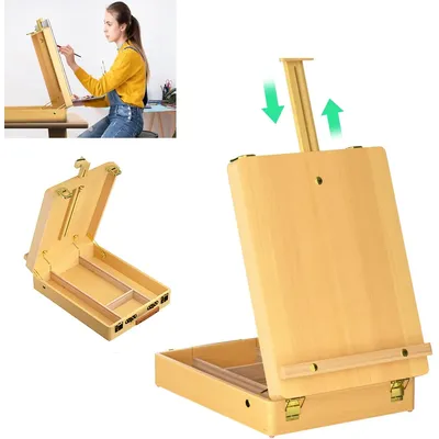 Adjustable Wood Table Sketchbox Easel,Wooden Table Box Easel with Drawer Sketch Easel for Painters Art Students&Beginner Storage