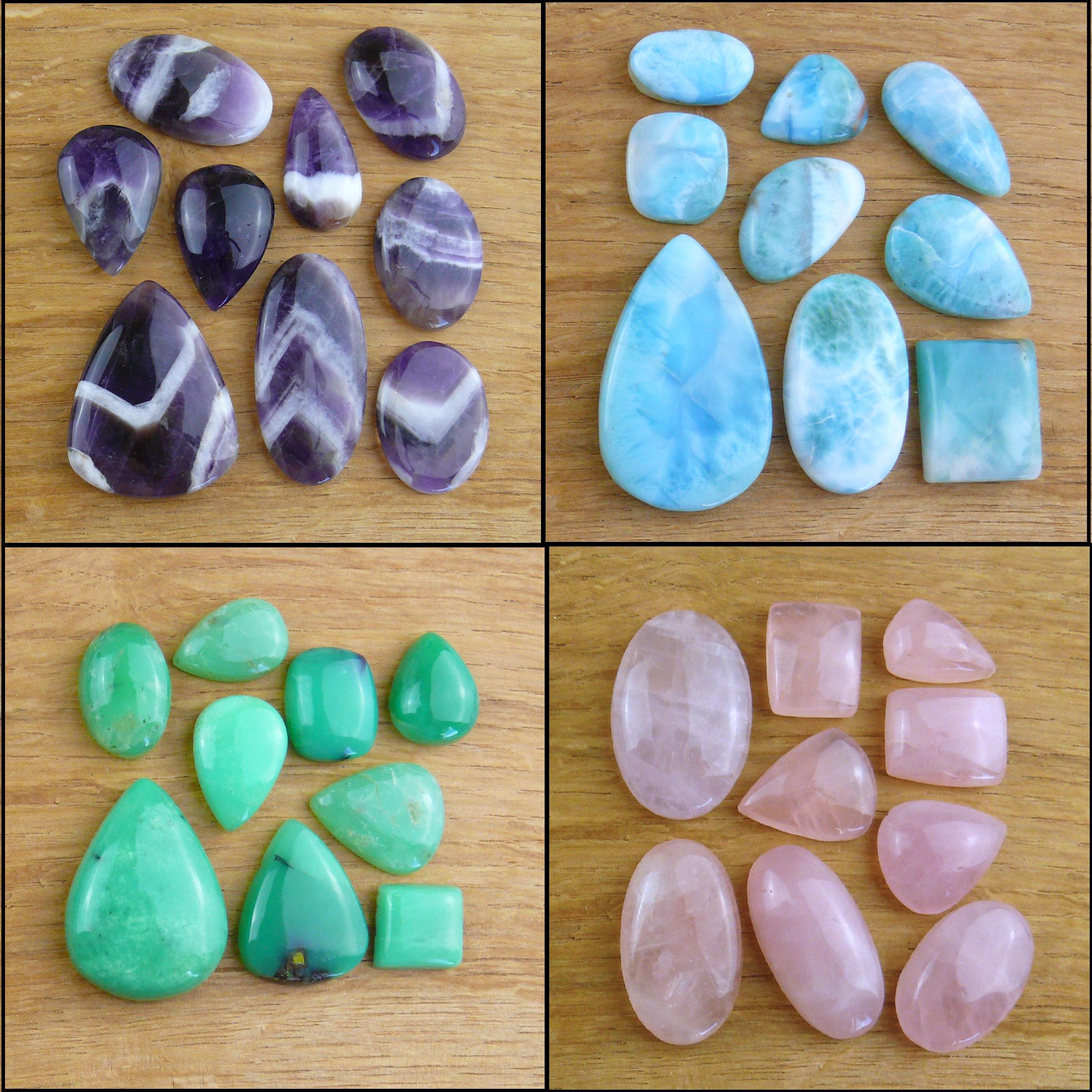 B-stock / B-stock || Set di cabochon || Larimar, Labradorite, Ossidiana, Crisoprasio, Quarzo, Diaspro, Ametista, Amazzonite, Pietra di luna, Onice