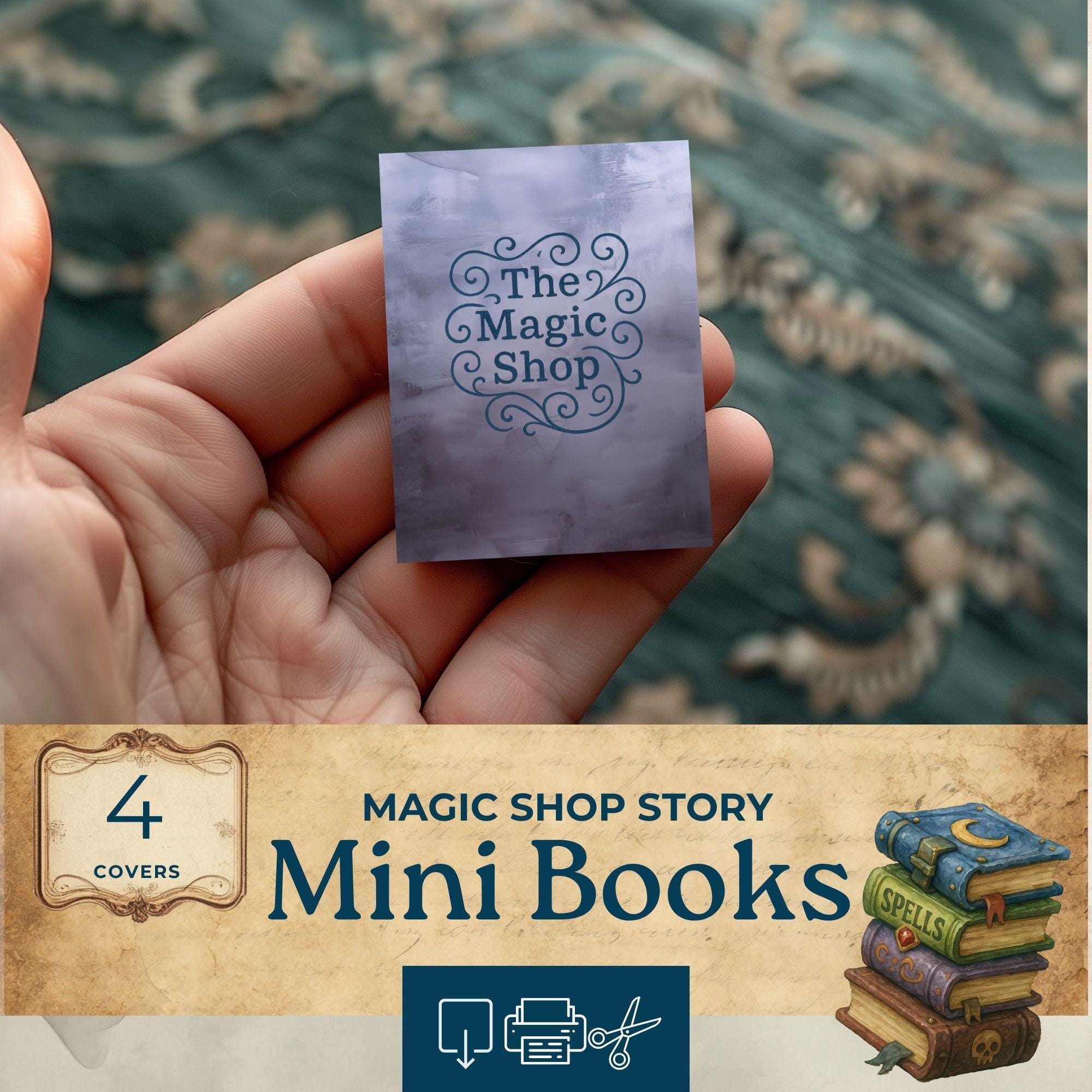 Mini libro stampabile sulla casa delle bambole, mini libro di storie sulla strega di Halloween, libro in miniatura nero, carta da giornale spazzatura,