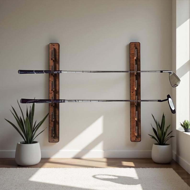 Supporto da parete per mazze da golf, porta mazze da golf da parete, espositore per mazze da golf, organizer in legno per mazze da golf, espositore in