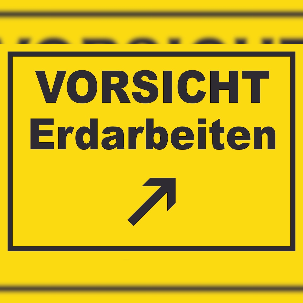 HB-Druck Vorsicht Erdarbeiten mit Richtungspfeil rechts oben Schild A4 Rückseite selbstklebend Image