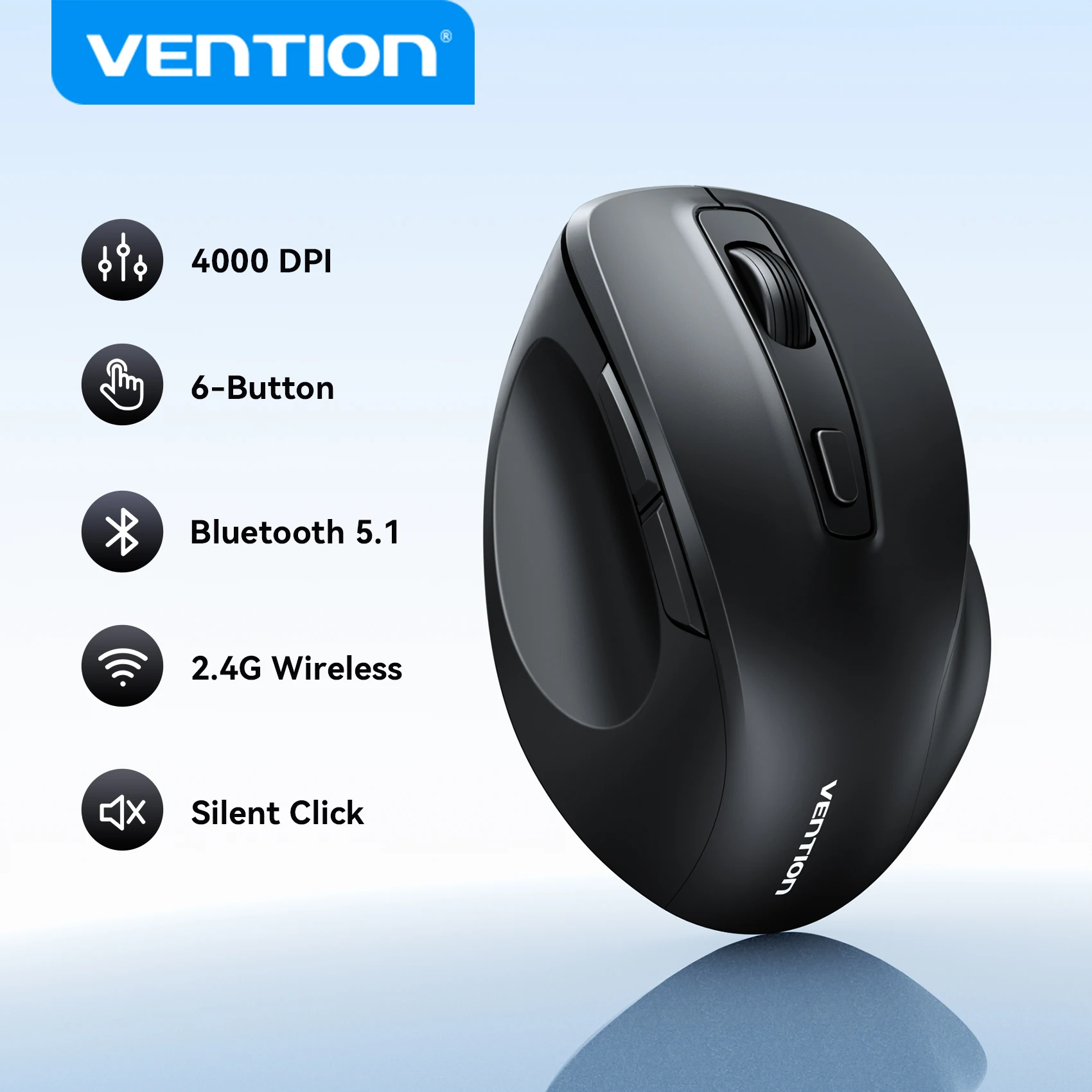 Vention Drahtlose Bluetooth 5.1 Maus USB 2,4G Dual-Modus Ergonomische 4000 DPI Stummschaltung 6 Tasten Maus für MacBook Tablet Laptop PC Mäuse Image