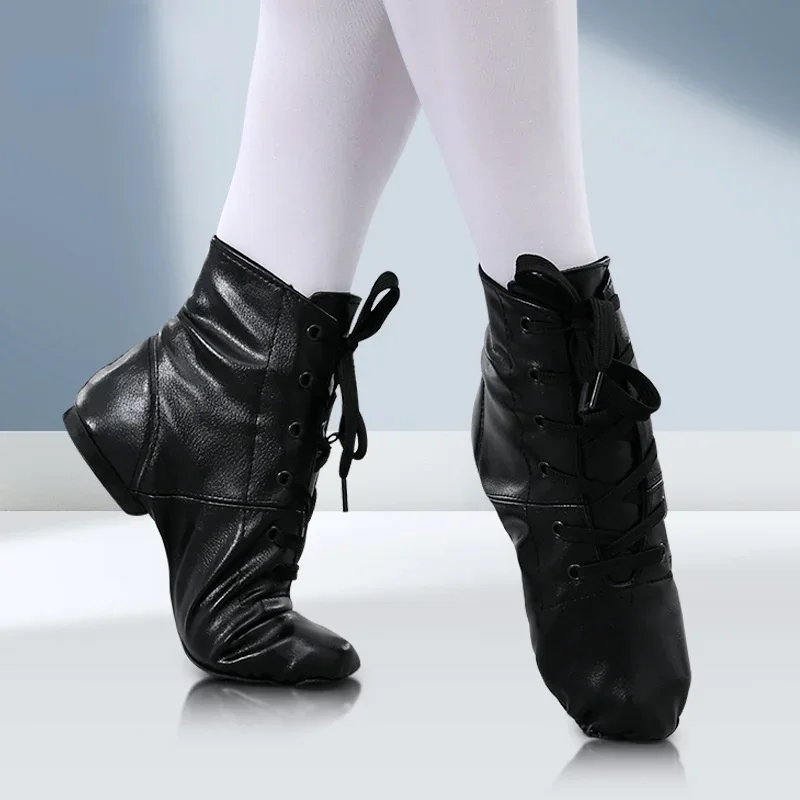 XIHAHA Mode Kind Tanzen Schuhe PU Leder Hohe Gang Herren Jazz Schuhe Frauen Split Sohle Weiche Sneaker Gym Dance Schwarz Schuh