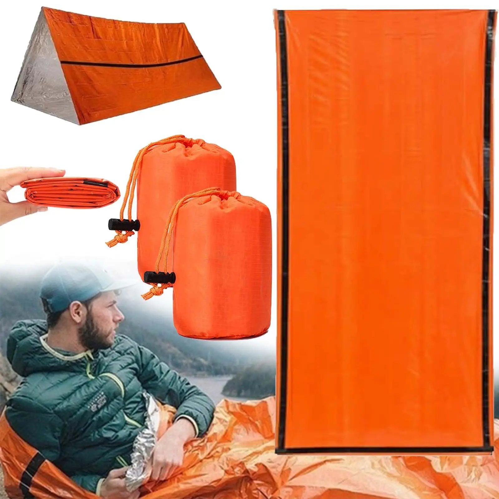 Tragbarer Mylar-isolierter Schlafsack, wasserdicht, für Notfall, Überleben, Outdoor, Edc, Campingausrüstung, Thermosack, Erste-Hilfe-Rettungsset Image