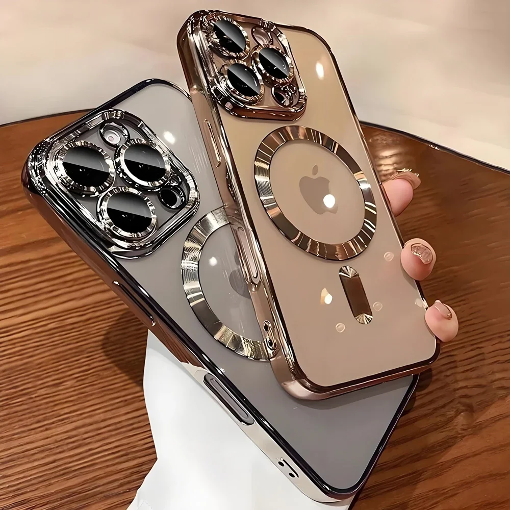 Magnetische Beschichtung Kameraobjektiv-Schutzhülle für iPhone 16 15 14 Plus 13 12 11 17 Pro Max Hülle für Magsafe Wireless Charge Cover Image
