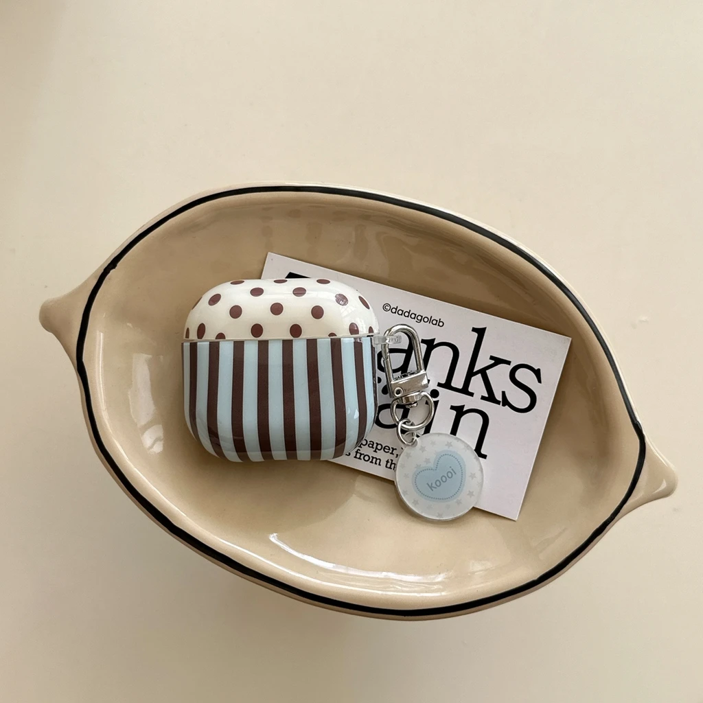 Einfache blau-braune Streifenfarbe, Kollisionswellenpunkt mit Anhänger, stoßfeste Kopfhörerhülle für AirPods 1 oder 2, 3, 4 Pro 2 Image