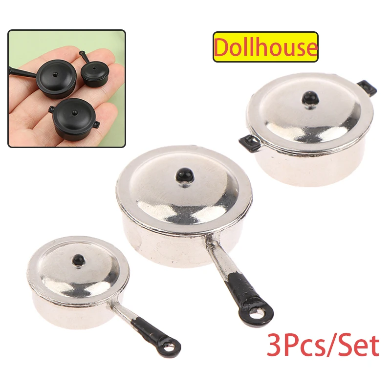 3 teile/satz 1:12 Puppenhaus Miniatur Braten Pan Auflauf Metall Kochgeschirr Küche Modell Dekor Spielzeug Puppe Haus Zubehör Image