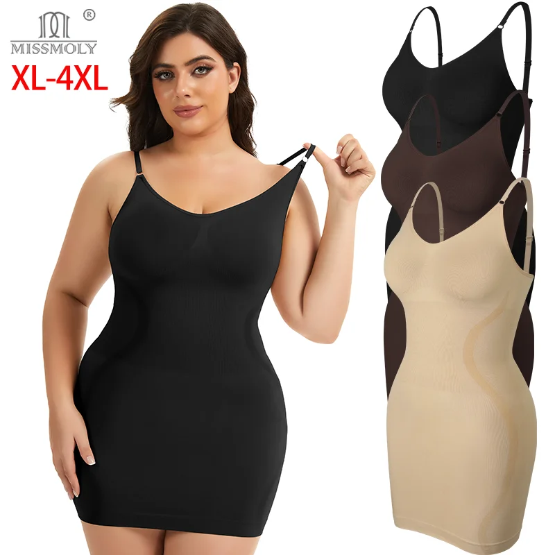 Miss Moly Frauen Plus Größe Shapewear Kleid Sexy Abnehmen Full Body Shaper Weiche Bauch-steuer Butt Lifter Abnehmen Gestreiften Slip