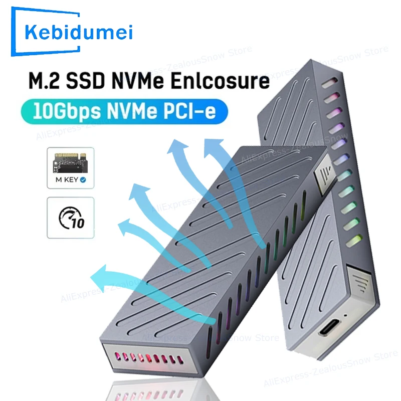  M2 NVMe SSD-Gehäuse 10 Gbit/s PCIe SSD-Gehäuse RGB Tragbare Box USB C 3.1 Gen2 2230/42/60/80 Externer Adapter für M.2 M-Key SSD Image