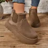 2025, Winter Frauen Kurze Plüsch Warme Schnee Stiefel Casual Schuhe Neue Wildleder Pelz Chelsea Stiefeletten Wohnungen Plattform Damen Schuhe Botas