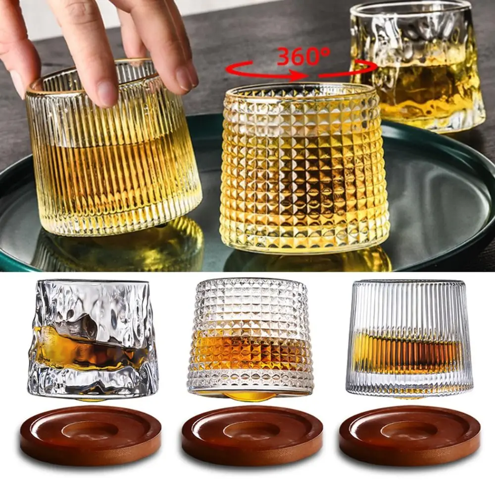 Neu mit Basis-Glasbecher, 360° drehbar, Party-Trinkglas, rotierendes Whiskyglas, Kristall-Rum-Glas, drehende Glaswaren Image