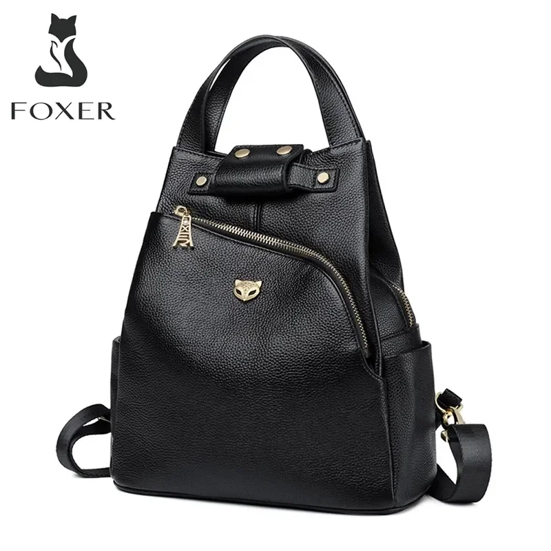 FOXER Marke Frauen Stil Rucksack Weiblichen Echten Leder + Mikrofaser Rucksack Mädchen Schule Tasche Mode Reisetasche Weihnachten Geschenk Image