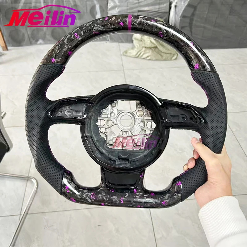 Geeignet für Audi A1, A6, C7, A7 Modelle, rotes geschmiedetes Carbonfaser-Lenkrad, Autozubehör Image