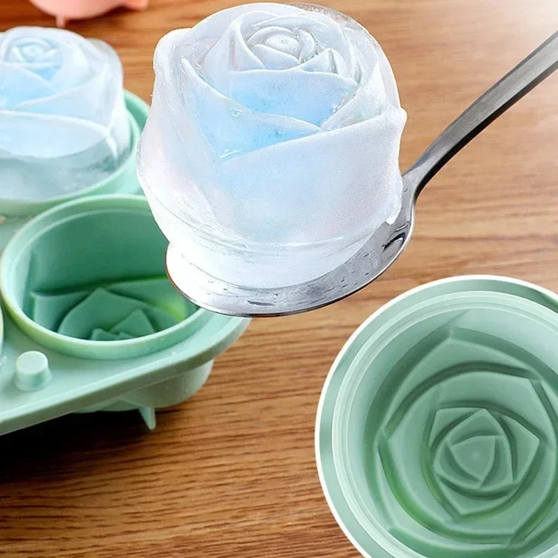 Whiskey Ice Ball Rose Silikonform, 4 Mulden, wiederverwendbares Tablett für Cocktails, Eiswürfel, leicht zu lösende Hausbar, stapelbares Design, Cucina Image