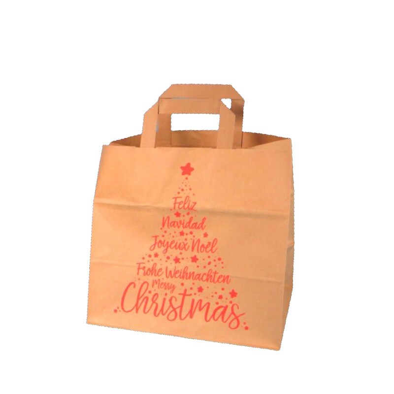 Pack4Food24 250 Papiertragetaschen Papiertüten braun mit Weihnachtsmotiv "Xmas Rot" 26+17x25cm Image